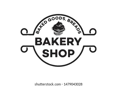 Cupcake, Vintage retro bakery emblem, Logo Design, Vector Illustration