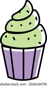 Un bizcocho en forma violeta con hielo verde