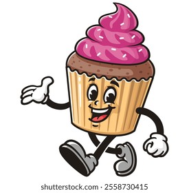 Cupcake is walking leisurely,  Cartoon Character Mascot Illustration Vector Clip-art Hand-drawn Logo Design