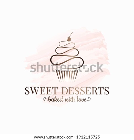 cupcake watercolor logo design on white background