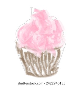 cupcake with watercolor paint on a white background
