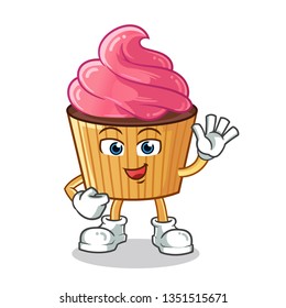 cupcake waving mascot vector cartoon illustration