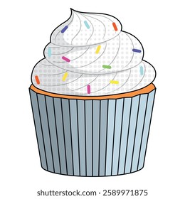 Cupcake with whipped cream and colored sprinkles