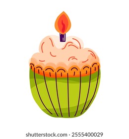 Cupcake with whipped cream and lit candle, perfect for birthday cards, party decorations, or event invitations to celebrate special occasions