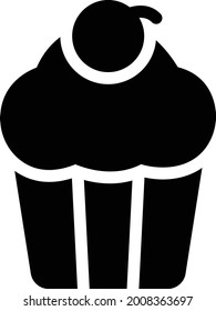 cupcake with white background. cupcake is a symbol of bakery .glyph flat icon.