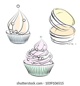 cupcake, white background, vector, set