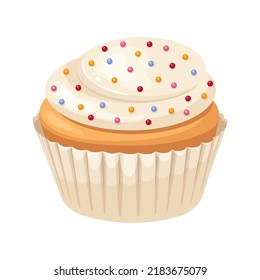Cupcake with white buttercream frosting and confetti.