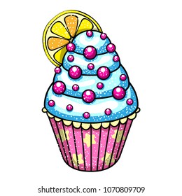 Cupcake with white cream and lemon