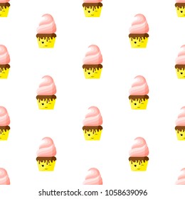 Cupcake. Winking. Kawaii. Icon. Vector. Flat.