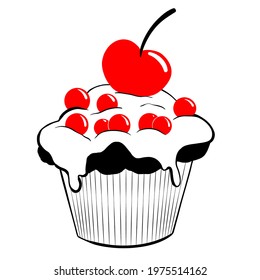 cupcake and yogurt in doodle style
black white red color