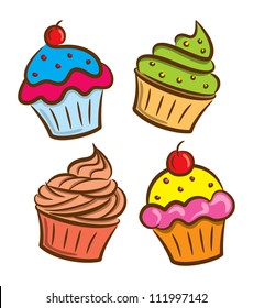 cupcake and yogurt icon in doodle style