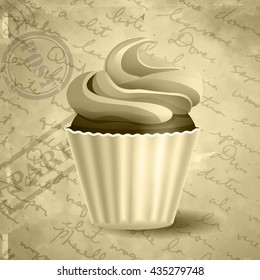 CupcakeRetro style Vector illustration in monochrome on a grange background