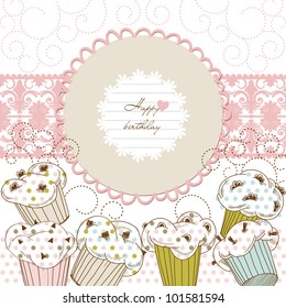 Cupcakes background, lace frame