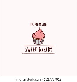 Cupcakes, Bakery and Dessert Logo, Sign, Template, Emblem, Flat Vector Design