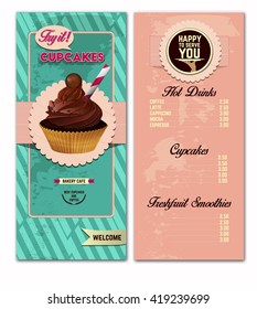 Cupcakes, bakery menu design template. Vintage style.