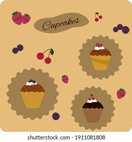 cupcakes with berries. vector illustration