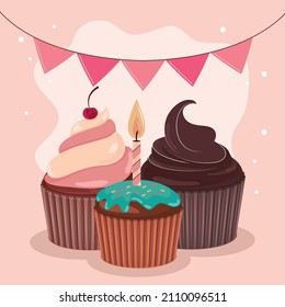 cupcakes birthday party celebration and garland