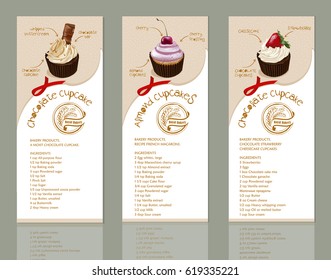  Cupcakes.  Cafe, cafeteria, patisserie desserts, bakery menu. Vector stickers, posters for bakery shop desserts price tags.