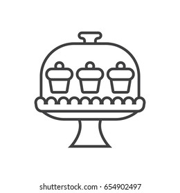 Cupcakes In Cake Stand Line Icon.