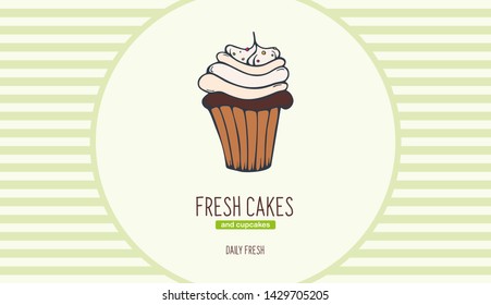 Cupcakes and Cakes banner. Bakery and pastry