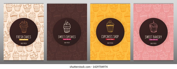 Cupcakes and Cakes banner with sketches hand drawing background