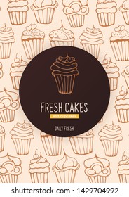 Cupcakes and Cakes banner with sketches hand drawing background