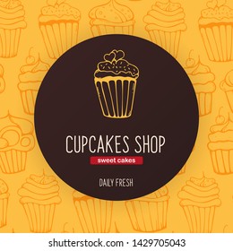 Cupcakes and Cakes banner with sketches hand drawing background