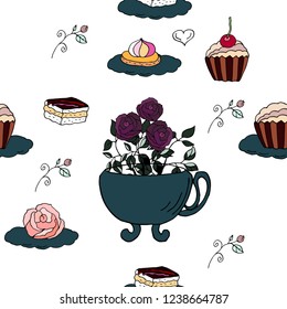 Cupcakes, cakes, cups, flowers, hearts and vignettes