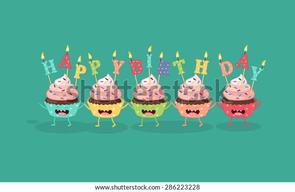 Cupcakes A La Bougie Joyeux Anniversaire Image Vectorielle De Stock Libre De Droits