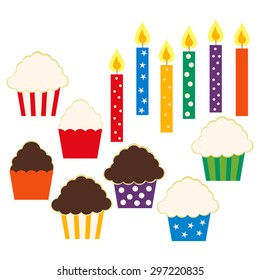 Cupcakes and candles. Cute vectors.