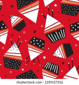 Cupcakes, candles hand drawn seamless pattern. Colorful background vector with collection of confectionery. Decorative cute wallpaper, good for printing. Overlapping ornament, backdrop design