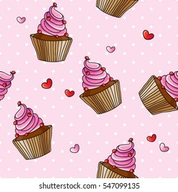  cupcakes  with candy and caramel, pink, background