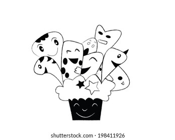 cupcakes and cartoon. Vector illustration 