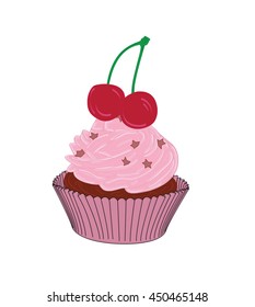 cupcakes with cherries. vector illustration
