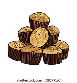Cupcakes with chocolate vector illustration, tasty, food, desert, delicious