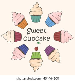 Cupcakes circle. Vector illustration.