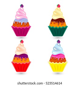 Cupcakes. Colored icons set