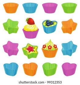 Cupcakes and colorful baking cups