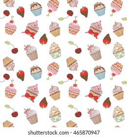 Cupcakes colorful seamless pattern can be used for wallpaper, website background, wrapping paper. Cupcake sweat bright pattern. Sweat desert design. Food concept.