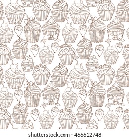 Cupcakes colorful seamless pattern can be used for wallpaper, website background, wrapping paper. Cupcake sweat bright pattern. Sweat desert design. Food concept.