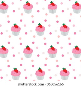 Cupcakes colorful seamless pattern on white background.Vector cupcake Background Pattern