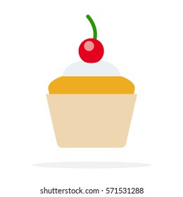 Cupcakes with cream and cherry vector flat material design isolated on white