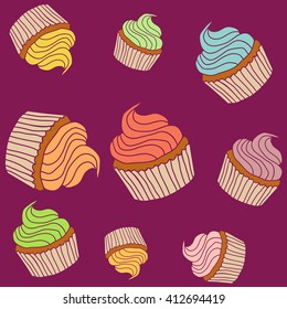 Cupcakes, cupcake or cake. Vector illustration.