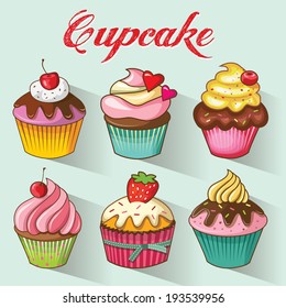  Cupcakes design set. Vector illustration