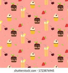 cupcakes and desserts vector pattern summer candies