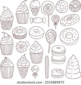 Cupcakes Donuts Lollipops and Sweet Treats Outline