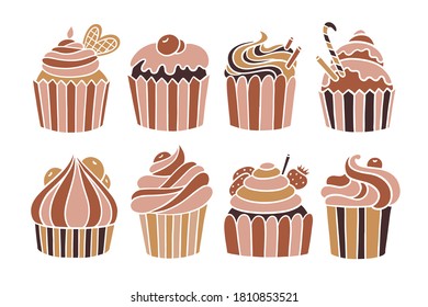 cupcakes doodle set hand drawn sweet cute elements