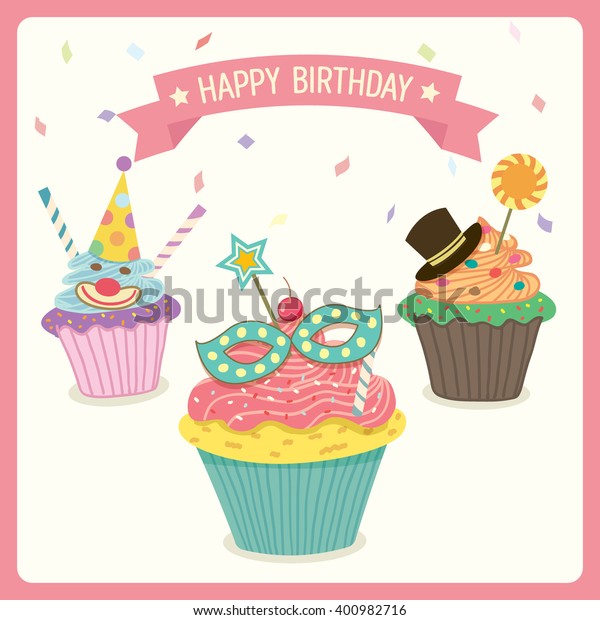 Cupcakes Fancy Decoration Carnival Birthday Party Stock Vector