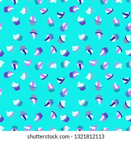 Cupcakes flavors doodle illustration on violet, white and blue. Pastry. Vector illustration. Seamless of hand drawn vintage style cupcakes and muffins.