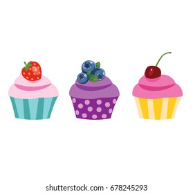 Cupcakes with fruit. Vector illustration.
